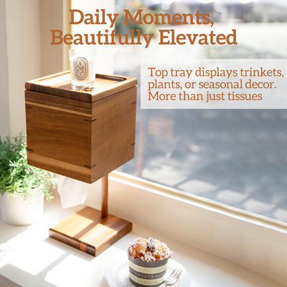 Wooden Tissue Box Cover Square - Acacia Wood Tissue Box Holder, Toilet Paper Holder Stand, Countertop Bathroom Accessories for Rustic or Modern Home