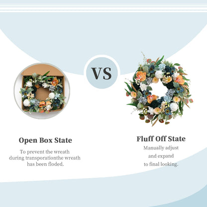Bibelot 22 Inch Spring/Summer Floral Wreaths for Front Door,Artificial Valentines Day Wreath with Roses Dahlias Gardenias phalaenopsis for Home Wall Window Wedding Party Festival Decor