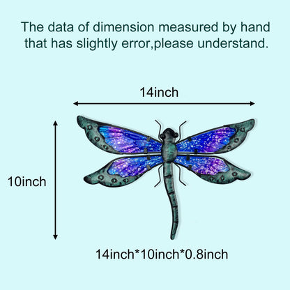 HONGLAND Metal Dragonfly Decor, Dragonfly Outdoor Wall Decor, Metal Wall Art, Wall Sculptures Gifts Hanging Decorations for Garden Yard Home-Blue 14 Inch