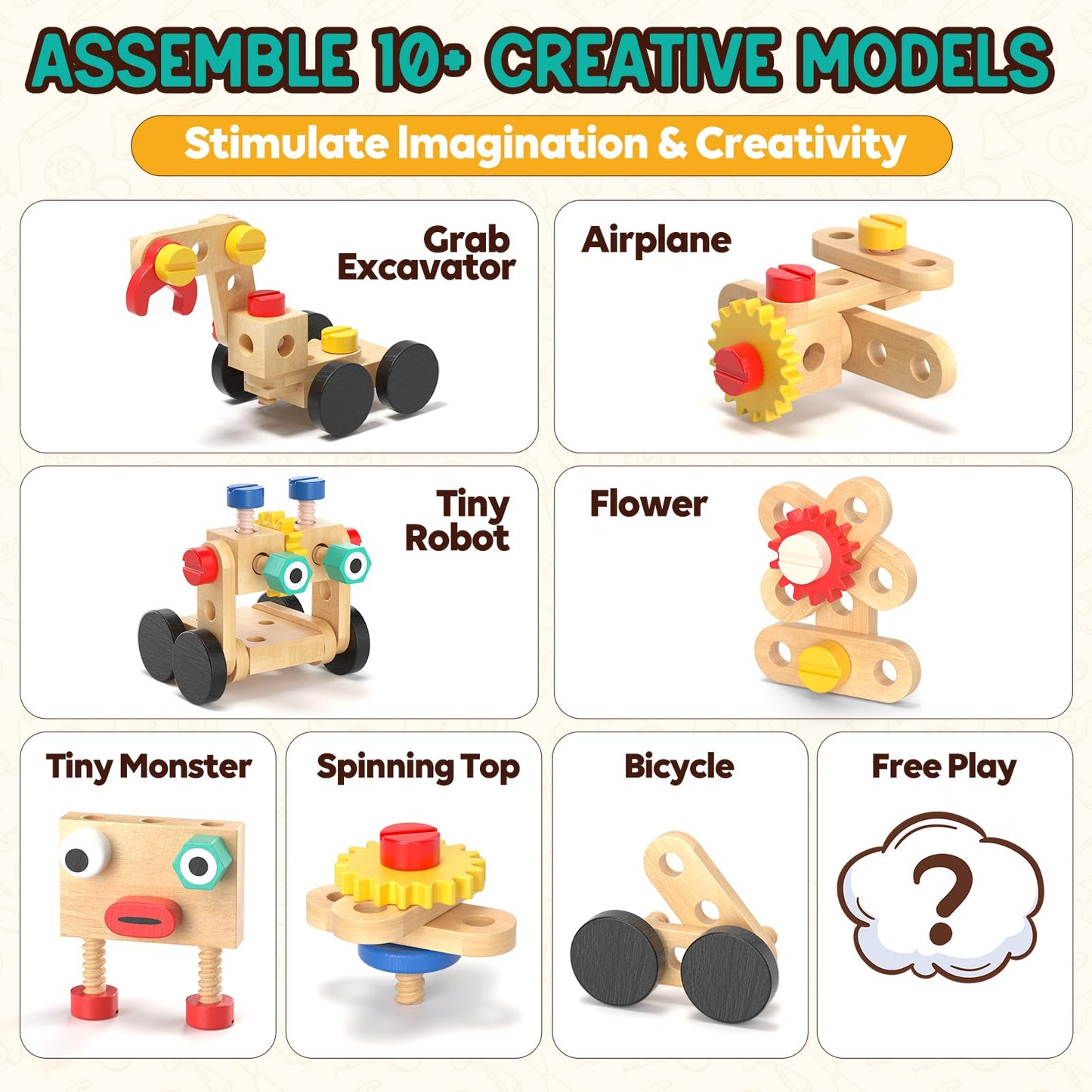 Lehoo Castle Kids Tool Set, Wooden Mini Toddler Tool Bench with Blackboard, Robot Construction Toys with Hammer Wrench Screwdriver, STEM Learning Toys for Age 3-5, Birthday Gift for Boys & Girls