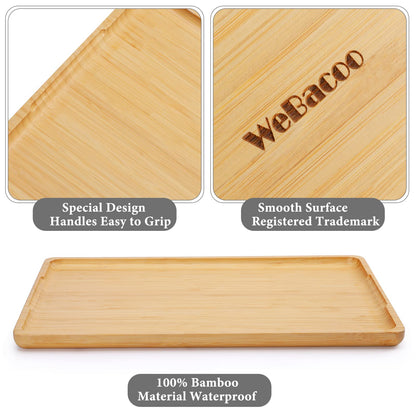 Webacoo Bamboo Tray with Handles - Lightweight Serving Tray for Breakfast in Bed, Coffee Table, BBQ, Kitchen, Ottoman & Party - Perfect for Lap, Couch & Gifting - Large Size Wood Tea Tray - 15”x10”
