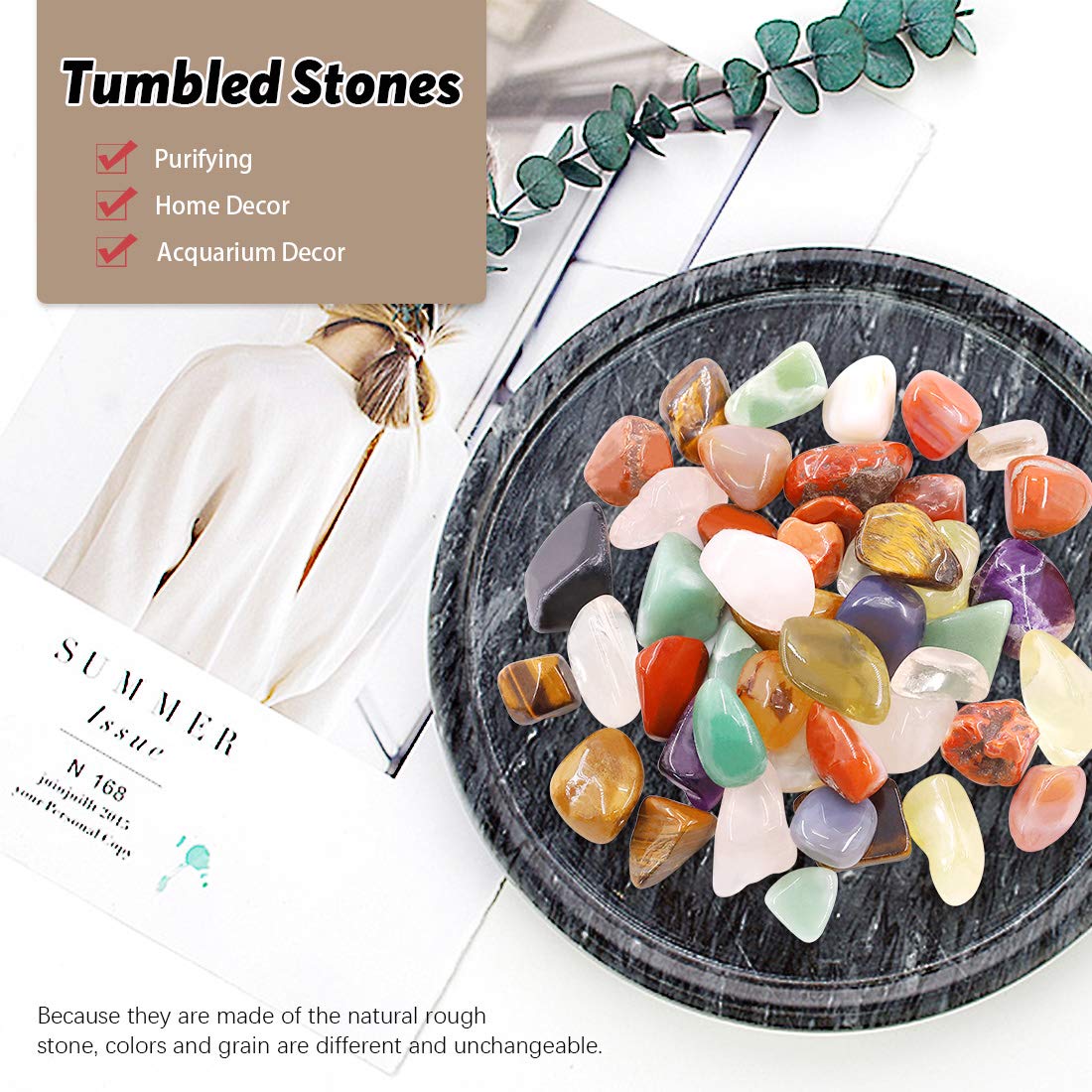 Hilitchi 1lb Bulk Large Natural Tumbled Polished Brazilian Stones Gemstone Healing Crystals Quartz for Wicca, Reiki, and Energy Crystal Healing (Big Assorted Stones About 1lb/450g/16oz/Bag)