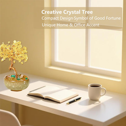 Citrine Crystal Tree Mini Money Tree for Wealth Home Office Desk Decor, Handmade Crystal Tree with Copper Wire, Ceramic Base, Business, Feng Shui Office Home Gift