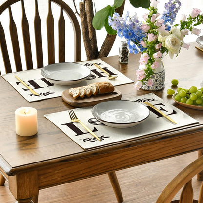 Artoid Mode Love Family Together Home Buffalo Plaid Placemats for Dining Table, 12 x 18 Inch Holiday Vintage Thanksgiving Washable Table Mat Set of 4
