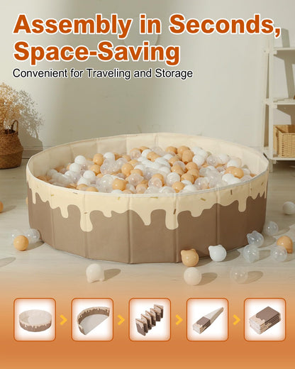 Baby Ball Pit for Toddlers1-3, Foldable Kids Ball Pits Play Tent, Crawl Playpen Ball Pool Playhouse with Storage Bag, for Boys Girls Dogs Cats Festival Play (Balls Not Included), Doughnuts