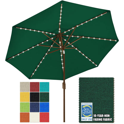 EliteShade USA 10-Year-Non-Fading 9ft Market Patio Umbrella, Commercial Grade Table Sun Umbrella with 80 Solar LED Lights, Crank Open, Windproof & UPF 50+ UV Protection for Garden, Deck, Pool, Backyard, Forest Green