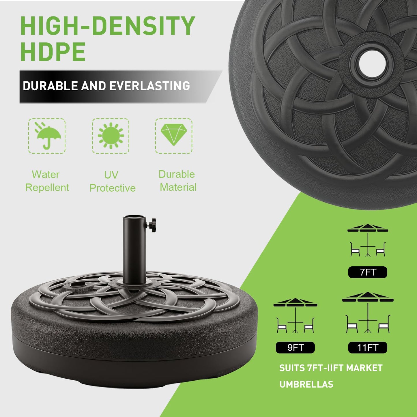 T&Jero Round Heavy Duty Plastic Patio Umbrella Base Stand Weight for Outdoor, 112 lb with Water and Sand Filled, Black