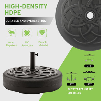 T&Jero Round Heavy Duty Plastic Patio Umbrella Base Stand Weight for Outdoor, 112 lb with Water and Sand Filled, Black