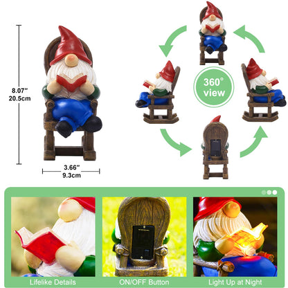 Tiejiajiang Gnome Reading Solar Statue - Outdoor Solar Gnome Reading on a Chair Garden Decor - Unique Design Ideal Gifts for Women,Mom