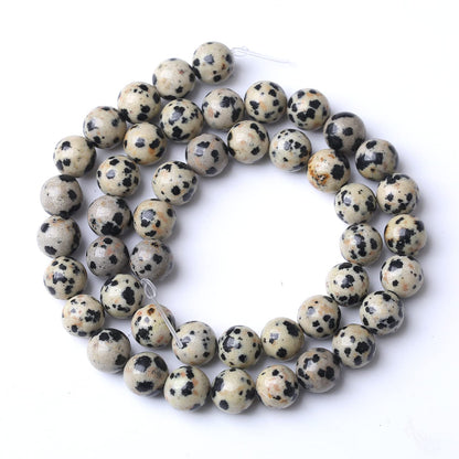 10mm 38pcs Natural Stone Beads Dalmatian Jasper Round Loose Spacer Beads for Jewelry Making DIY Bracelet Necklace Accessories (10mm, Dalmation Jaspers)