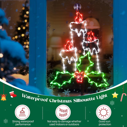 Enhon Christmas Window Silhouette Light, Battery Operated, 8 Modes, Timer, 15.8in, White/Red/Green, 2 Pack, Model SO-Enhon-2400