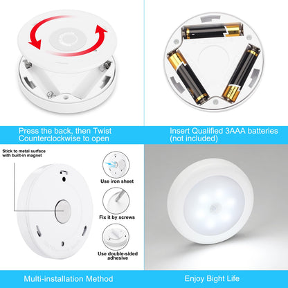 Mlambert 4 Pack Motion Sensor LED Night Light, Cordless Battery-Powered Stick-on Magnet Closet Lights, Safe Lights for Stairs, Cabinet, Cool White