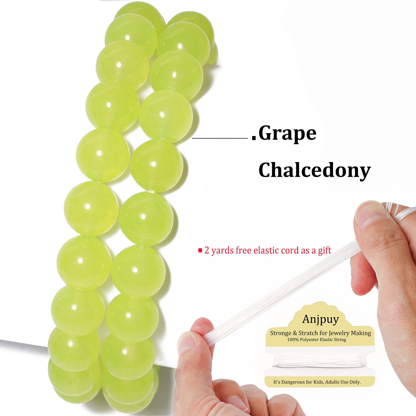 10mm Natural Grape Chalcedony Round Bead - 35PCS Bulk Gemstone Beads for Jewelry Making, DIY Bracelets, Necklaces - Includes Crystal Stretch Cord - Stone Beads for Crafting Gifts