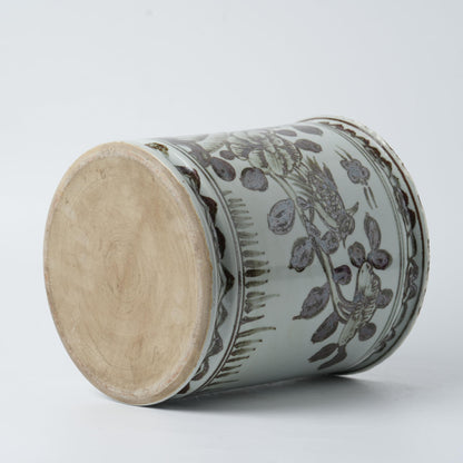 Antique Hand-Painted Flower and Bird Porcelain Pen Holder Old Style Ceramic Planter 9.7 Inch Large Plants Vase Blue & White Porcelain Silla Flower Plant Pots (Brown)