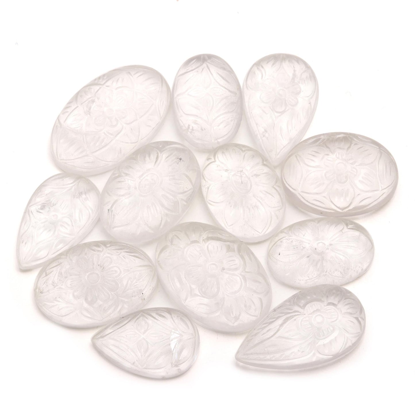 TGH Natural Clear Quartz Gemstones Carving Wholesale Cabochons Lot, Jewelry Making Loose Gemstone, Polished Gems, DIY, Wire Wrapping, Reiki, Wikka, Healing Crystals, Bulk Gemstone Deal, Pack Of 3
