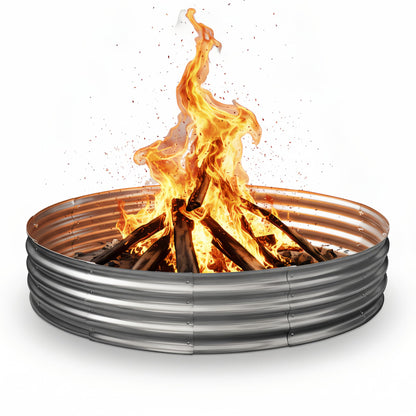 Eclaron 60 Inch Galvanized Steel Fire Pit Ring, 12 Inch Raised Heavy Duty Wood Burning Campfire Ring, Heat Resistant Outdoor Fireplace for Backyard, Patio & Camping