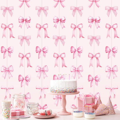 Daifunli 8 PCS Bow Decorations Bow Hanging Banners Garland Banners Paper Cutouts Ribbon Streamers for Birthday Bridal Engagement Bachelorette Wedding Party Decor(Pink)