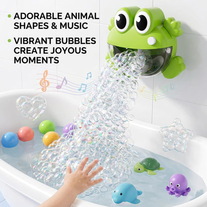 Bonalake Bath Bubble Machine - One-Button Frog Bath Toy with Suction Cup, Fun Bathtub Toy for Toddlers & Kids, Green