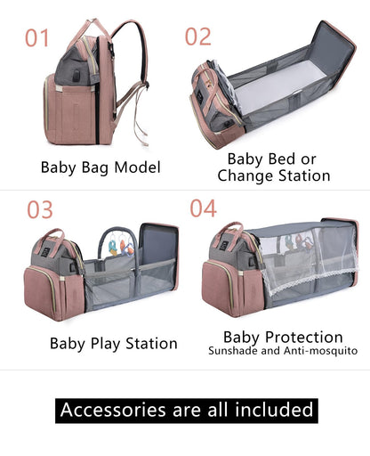 houscly Diaper Bag Backpack with Changing Station: Pink Baby Bags for Girls Boys New Mom Gifts Pañaleras Para Bebe Baby Girl Newborn Essentials Must Haves Baby Shower Gifts Baby Registry