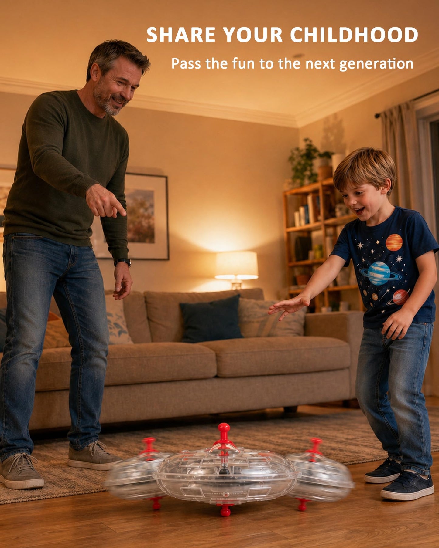 SciFiKids Vintage Wind-Up Toy – 1950s Classic UFO Spinning Gyroscope Spaceship with Aliens & Spring Rocket, Retro Mechanical Flying Saucer Toy for Kids & Collectors