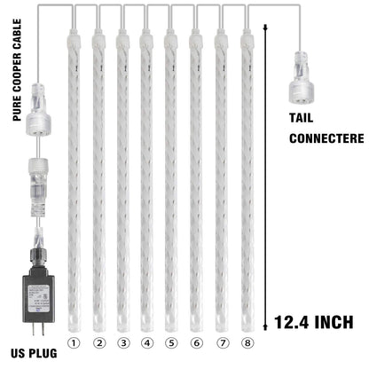 FUNPENY Meteor Shower Rain Lights, 288 LED Christmas Lights Icicle Snow Falling Halloween Light Outdoor Raindrop Light, 30cm 8 Tubes Xmas Tree Holiday Christmas Halloween Decoration, Blue