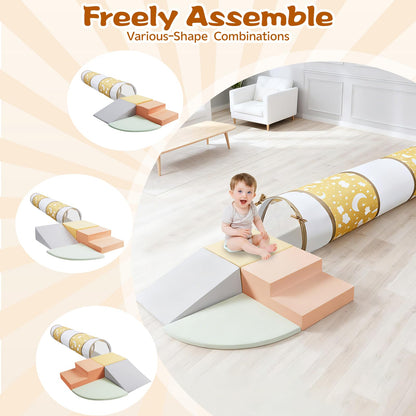 PATAZOK Climbing Toys for Toddlers, 5-Piece Soft Foam Climbing Blocks Set&Crawl Through Tunnel, Toddler Playtime Corner Climber Indoor Foam Play Gym (5-Piece Set&Tunnel)