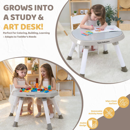 Time Followers® 6-in-1 Baby Activity Center | 4 Stage Montessori-Inspired Toys | Grow Stationary Standing Toddler Table | Jumpers & Bouncers | Must Have for Boy & Girl 6, 12, 24+ Month Old (Beige)