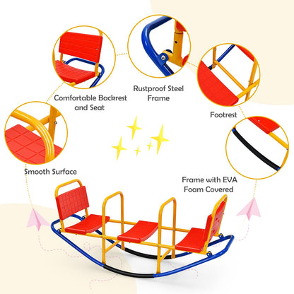 Costzon Teeter Totter Seesaw for Kids Outdoor, 2 in 1 Metal Rocking Seesaw for Toddlers with Easy-Grip Handles, Indoor Outdoor Rocker Toy Gifts for Ages 2-5, 1-3 Person Home Preschool Backyard See Saw