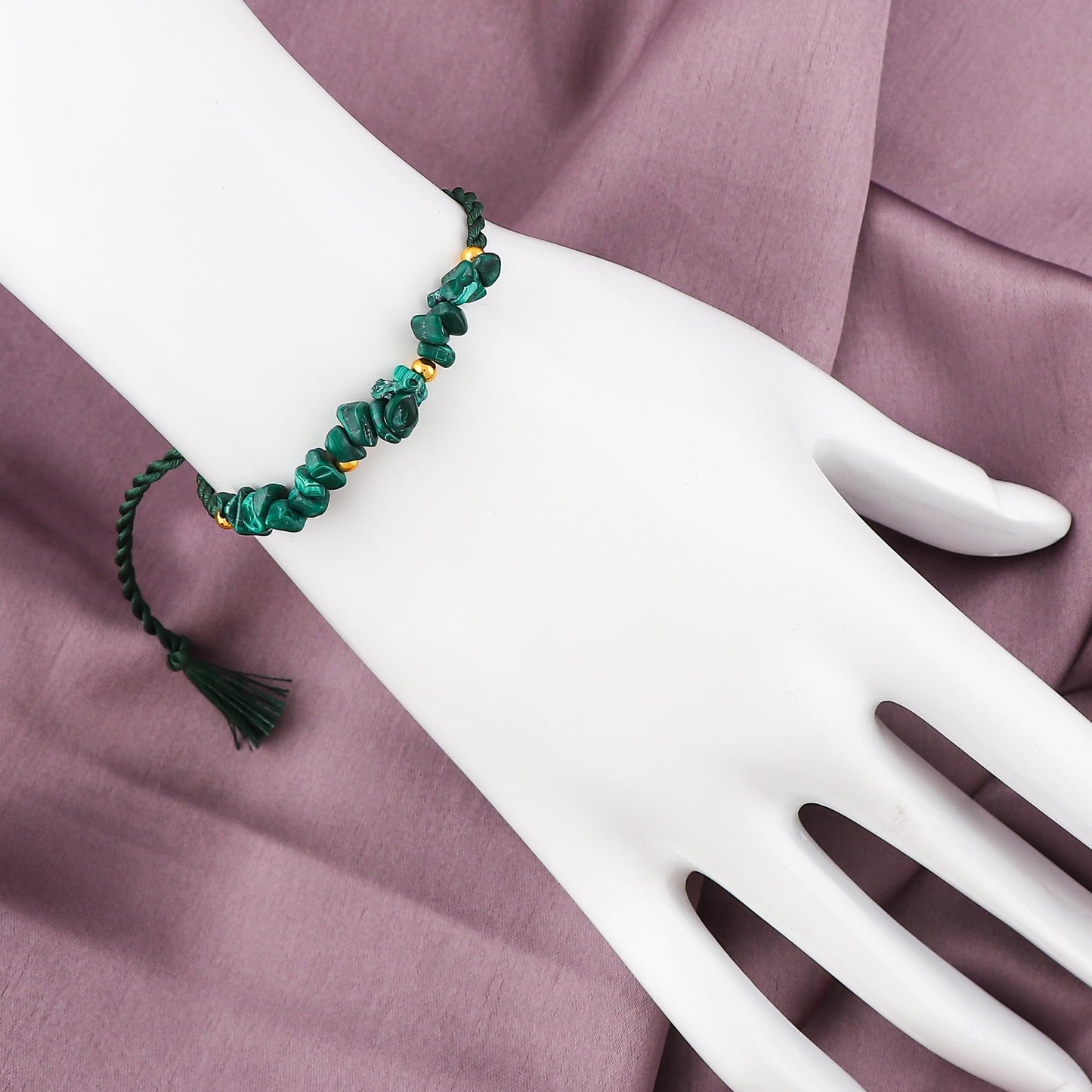 GEMSYMPHONY Malachite Gemstone Chips Rope Bracelet – Adjustable Handmade Crystal Chip Bead Bracelet for Women & Men, Natural Stone Healing Jewelry, Boho Style, Unisex Spiritual Gift