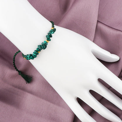GEMSYMPHONY Malachite Gemstone Chips Rope Bracelet – Adjustable Handmade Crystal Chip Bead Bracelet for Women & Men, Natural Stone Healing Jewelry, Boho Style, Unisex Spiritual Gift