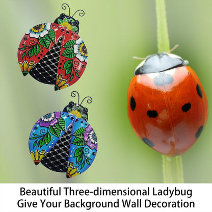 John's Studio 2Pcs Metal Ladybug Wall Decor Outdoor Garden Hanging Art Sculptures Home Ocean Theme Decorations for Kitchen Bathroom and Pool