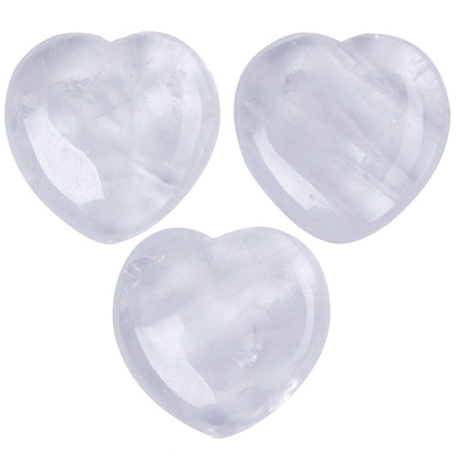 3 Pcs Natural 1 inch Clear Quartz Puffy Heart Stone, Healing Love Crystal Palm Worry Stone for Chakra Reiki Balancing, Meditation and Positive Energy