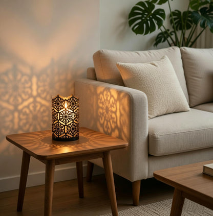Hosley's Set of 2 Flower 7" High Cut Bronze Candle Holder & Lantern. Ideal for Use with Hosley Highly Scented Candles, Jar Candles. Can be Used as a Decorative Centerpiece in Your Living/Dining Room