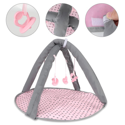 deAO Baby Doll Stroller Crib Bed Nursery Role Play Set Baby Doll with Accessories and Play Mat,Travel Cot,Bouncer,Foldable Stroller and Travel Bag Gifts for Toddlers Girls Boys