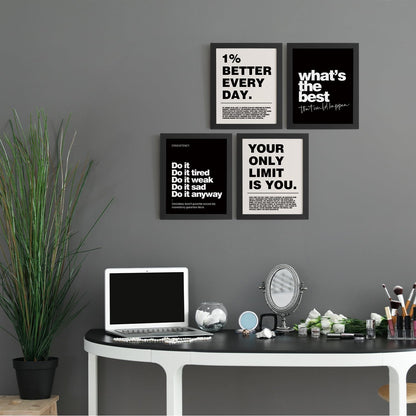 DSHFG Motivational Inspirational Office Wall Art Decor Prints Set of 4, Black Motivational Wall Decor Trendy Retro Posters for Office Home Decor, 8x10 Unframed