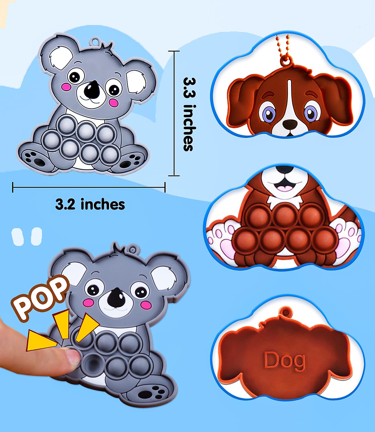 9PCS Animal Pop Fidget Toys, Sensory Fidget Toys for Kids Toddlers, Airplane Car Travel Activities Essential, Birthday Gifts for Boys Girls, Fidgets for Classroom