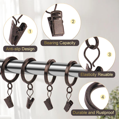 XHLTTBD 38 Pack 1.25 Inch Half-Round Coffee Gold Curtain Clip Rings - Heavy Duty Iron, Quiet Glide, Rustproof, Fits 1.0-1.2 Inches (Curtain Rod Required, Non-Drill)