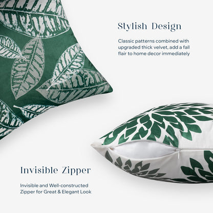 Phantoscope Set of 4 New Living Series Leaf Geometric Throw Decorative Velvet Pillow Cover Cushion Cover, Christmas Green 18 x 18 inches 45 x 45 cm