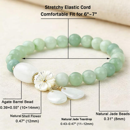 HL1971 Natural Jade Bracelet for Women Gradient Green Jade Bead Elastic Bracelet, Suitable for Christmas, Thanksgiving