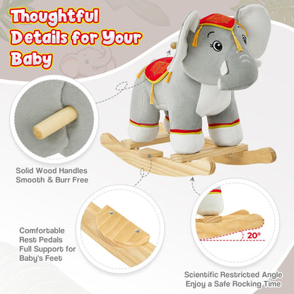 FUNLIO Elephant Baby Rocking Horse for Toddlers 1-3 Years, Cute & Graceful Gray Thai Elephant Rocker for Baby, Stuffed Plush Ride-on Rocking Animal, Easy to Assemble, CPC & CE Certified