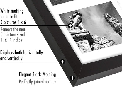 Americanflat 4x6 Collage Picture Frame with Shatter-Resistant Glass - Fits Five 4x6 Photos or Use as One 11x14 Picture Frame - Signature Collection - Collage Frames for Wall Display - Black