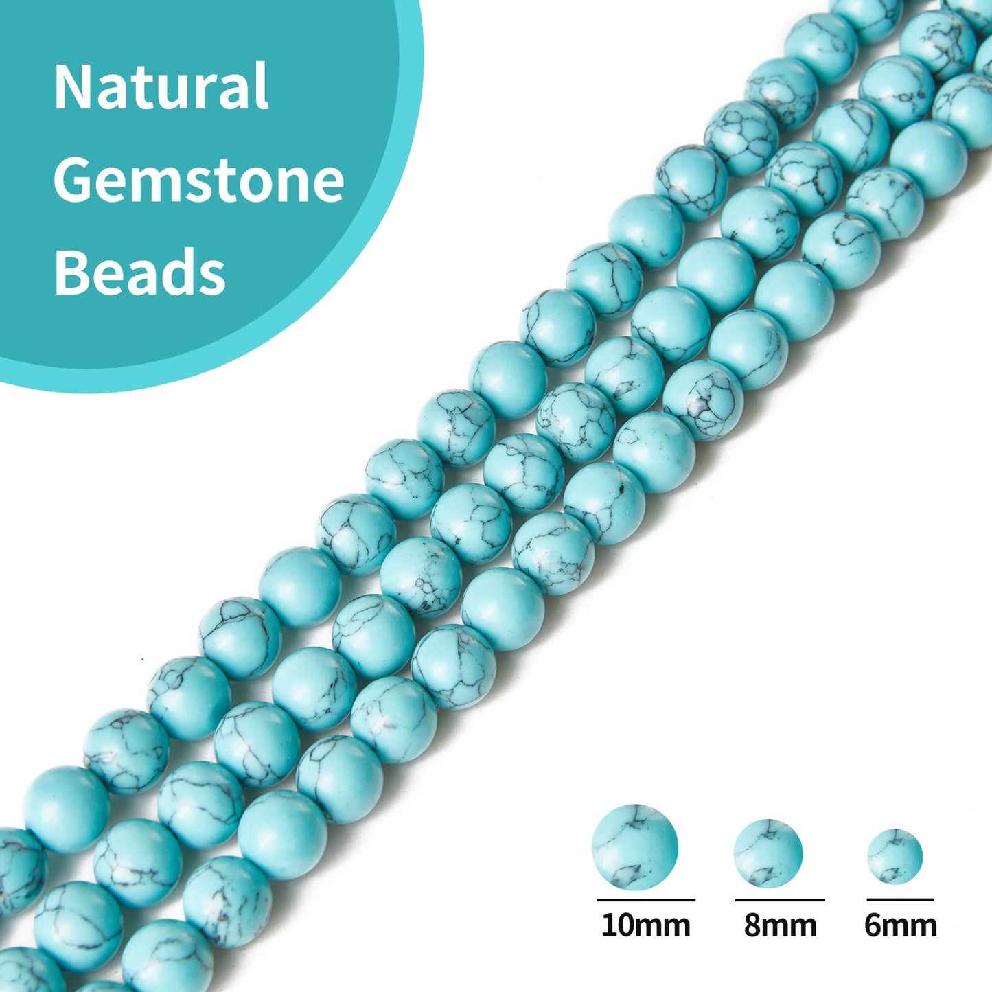 45pcs 8mm Natural Blue Turquoise Beads Gemstone Beads Round Loose Beads for Jewelry Making