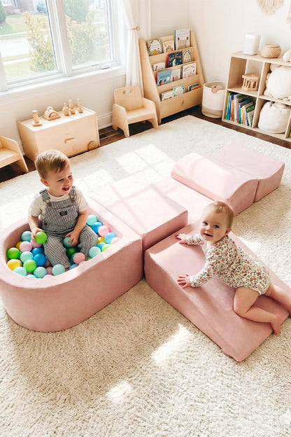 INFANS Climbing Toys for Toddlers, Foam Climbing Blocks and Ball Pit for Baby, 5pc Kids Climb and Crawl Block Activity Structure Play Set, Indoor Foam Play Gym for Crawling and Sliding