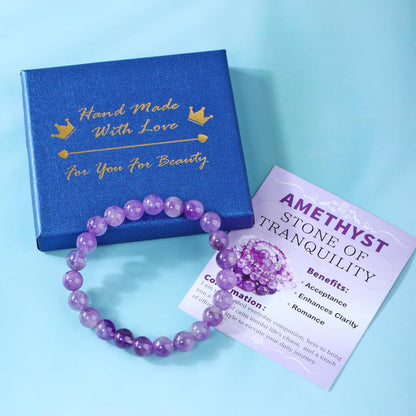 Bymitel 8mm Amethyst - Handmade Reiki Gemstone Stretch Bracelet, Natural Beauty & Spiritual Essence, Crystal Healing for Unisex Adults