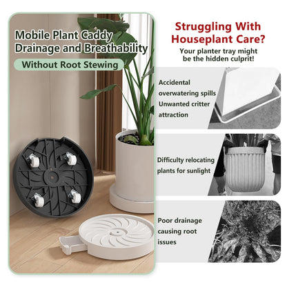 MCleanPin 2 Pack Plant Caddy with Hidden Wheels, 13" Heavy Duty Rolling Plant Stand with Removable Drainage Tray and Silent Casters Round Flower Pot Mover Planter Dolly for Indoor Outdoor Black