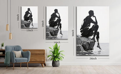 Black White Abstract Figure Wall Art Decor Modern 3D Textured Black White Grey Pictures Poster Minimalist Abstract People Canvas Painting Prints Artwork for Living Room Bedroom Framed 12x16 Inch