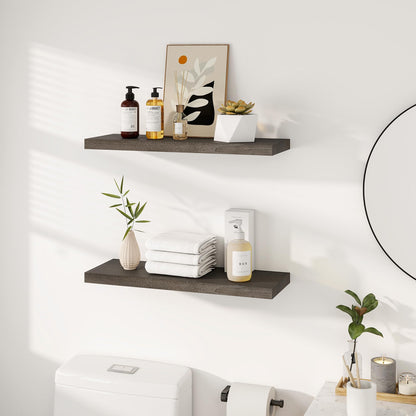 Vivelove Elm Floating Shelves for Wall Solid Wood, 24 Inches Long Rustic Wall Shelf with Invisible Bracket for Living Room Bedroom Bathroom Office Book, Farmhouse Wall Display Shelf, Set of 2 - Grey