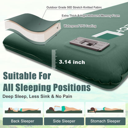 Self Inflating Sleeping Pad with Electric Pump, 3.14" Ultra-Thick Memory Foam Sleeping Mats for Camping,Easy Inflate&Deflate,9.5 R-Value Insulated Camping Mattress Pad with Pillow for Car Travel Tent