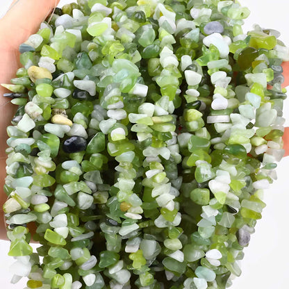 200pcs Natural Chip Stone Beads Gemstone Healing Crystal Loose Rock Bead Irregular Glass Seed Charm Beads Drilled DIY for Jewelry Bracelet Necklace Earrings Making Crafting Supplies (Green Jade 5-8mm)