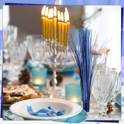 CraftyDream 2 Pcs Metallic Spray Centerpieces Graduation Centerpieces for Tables Decorations with Clear Base Shimmering Foil Sprays for Birthday Easter and Celebration Events(Blue)